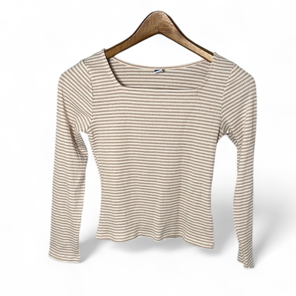 Old Navy Girl’s Striped Cream Brown Top Blouse Metallic Raglan 10/12 New